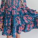  Girls Grace Blue & Pink Flower 3 Tiered Smocked Fall Dress