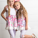  Kids Girls Lavender Gingham & Floral Capri Ruffle Summer Short Set