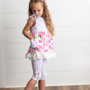  Kids Girls Lavender Gingham & Floral Capri Ruffle Summer Short Set