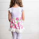 Kids Girls Lavender Gingham & Floral Capri Ruffle Summer Short Set