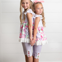  Kids Girls Lavender Gingham & Floral Capri Ruffle Summer Short Set
