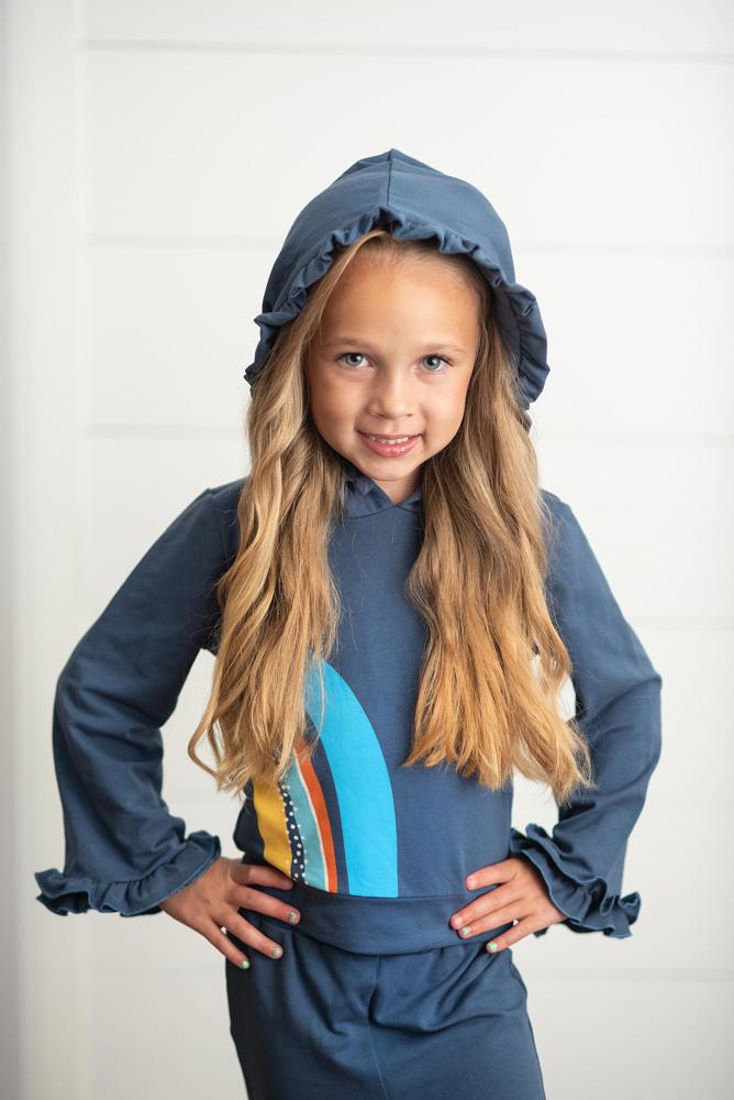 Navy Rainbow Hooded Set