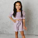  Kids Lavender Shirred Puff Sleeve Bow Summer Short Set