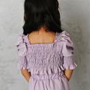  Kids Lavender Shirred Puff Sleeve Bow Summer Short Set
