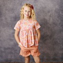  Kids Girls Pink & Tangerine Flower Ruffle Summer Pocket Short Set