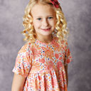  Kids Girls Pink & Tangerine Flower Ruffle Summer Pocket Short Set