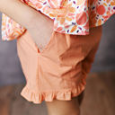  Kids Girls Pink & Tangerine Flower Ruffle Summer Pocket Short Set