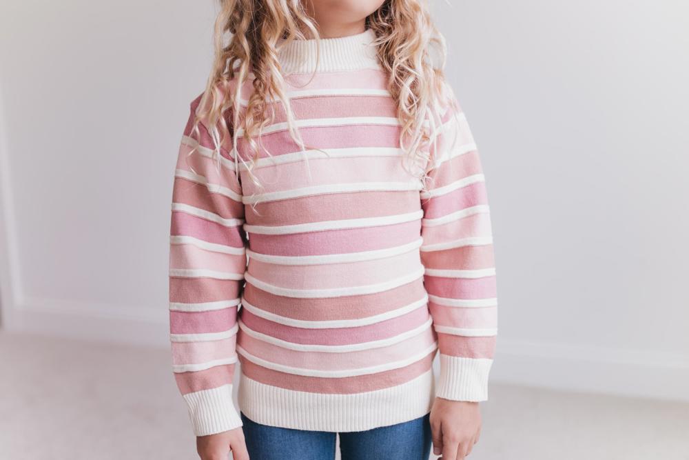 Kids Ombre Pink Stripe Ribbed Crew Neck Sweater