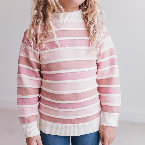 Kids Ombre Pink Stripe Ribbed Crew Neck Sweater