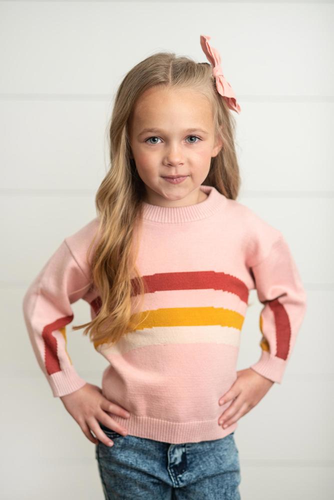 Kids Pink Rainbow Crew Neck Sweater