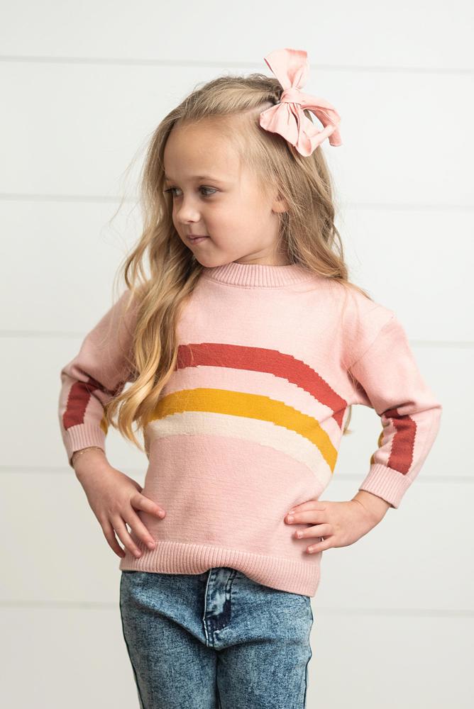 Kids Pink Rainbow Crew Neck Sweater