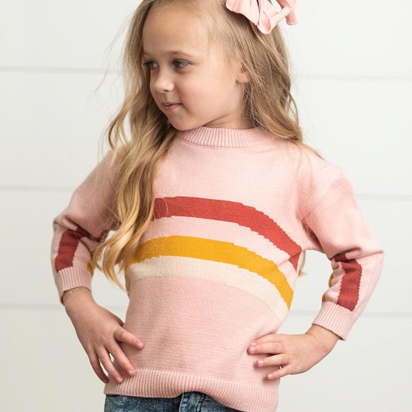 Kids Pink Rainbow Crew Neck Sweater