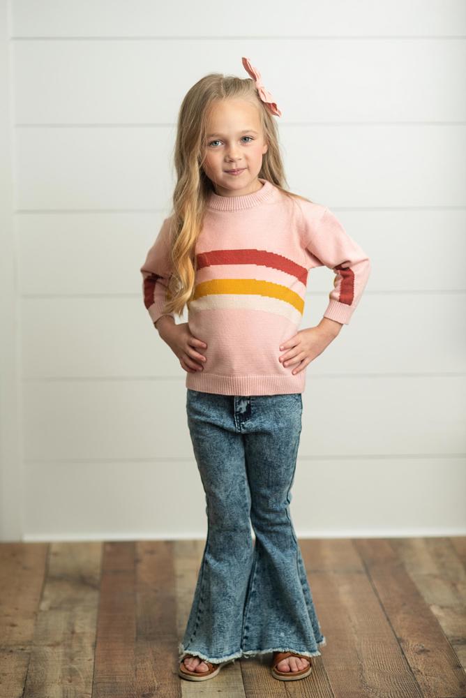 Kids Pink Rainbow Crew Neck Sweater