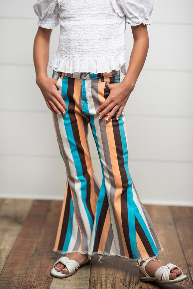 Teal Stripe Denim Jean Pant