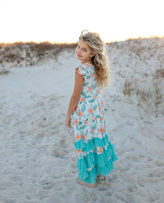 Girls Hawaiian Tropical Flutter Sleeve Ruffles Dress