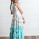  Girls Hawaiian Tropical Flutter Sleeve Ruffles Dress