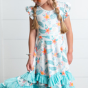  Girls Hawaiian Tropical Flutter Sleeve Ruffles Dress