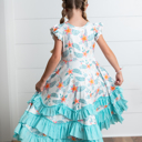  Girls Hawaiian Tropical Flutter Sleeve Ruffles Dress