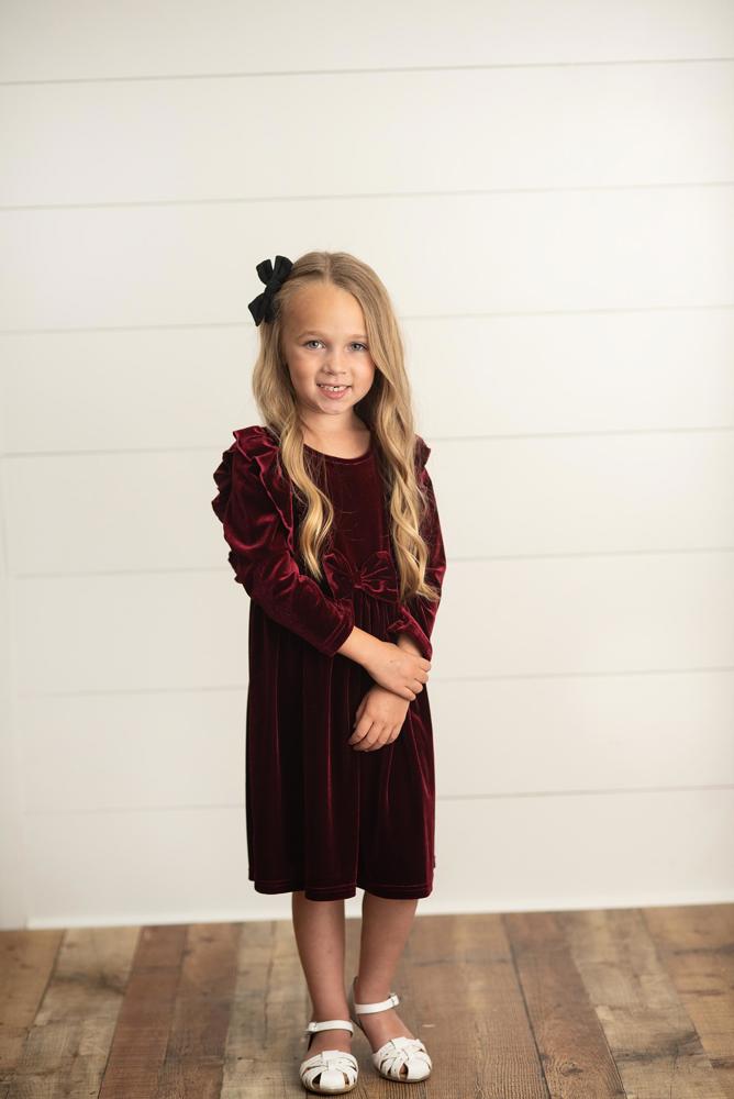 Velvet Wine Bow Dress