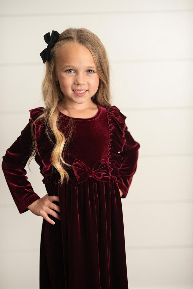 Velvet Wine Bow Dress