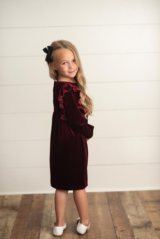 Velvet Wine Bow Dress