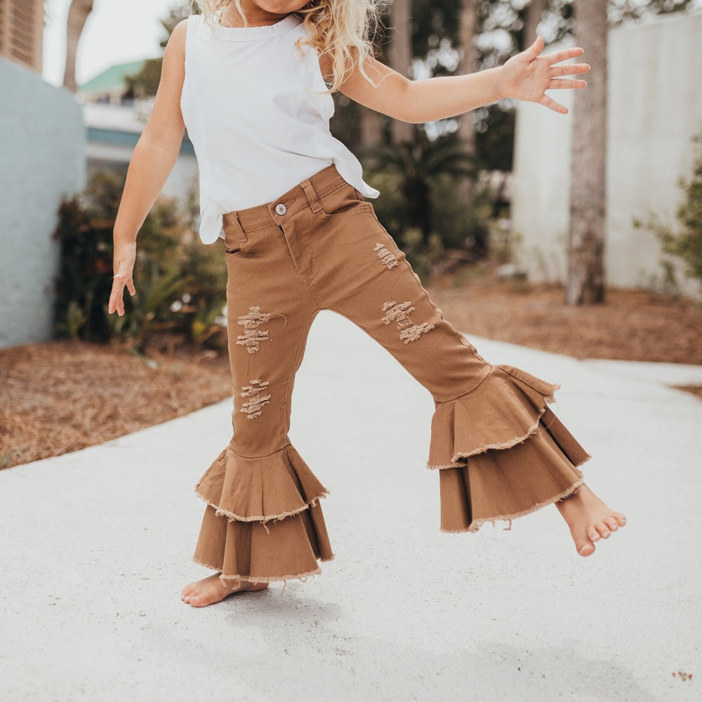 Khaki Denim Ruffle Pant