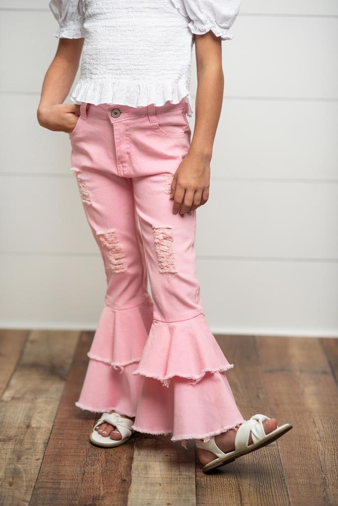 Light Pink Ruffle Denim Jean Pant