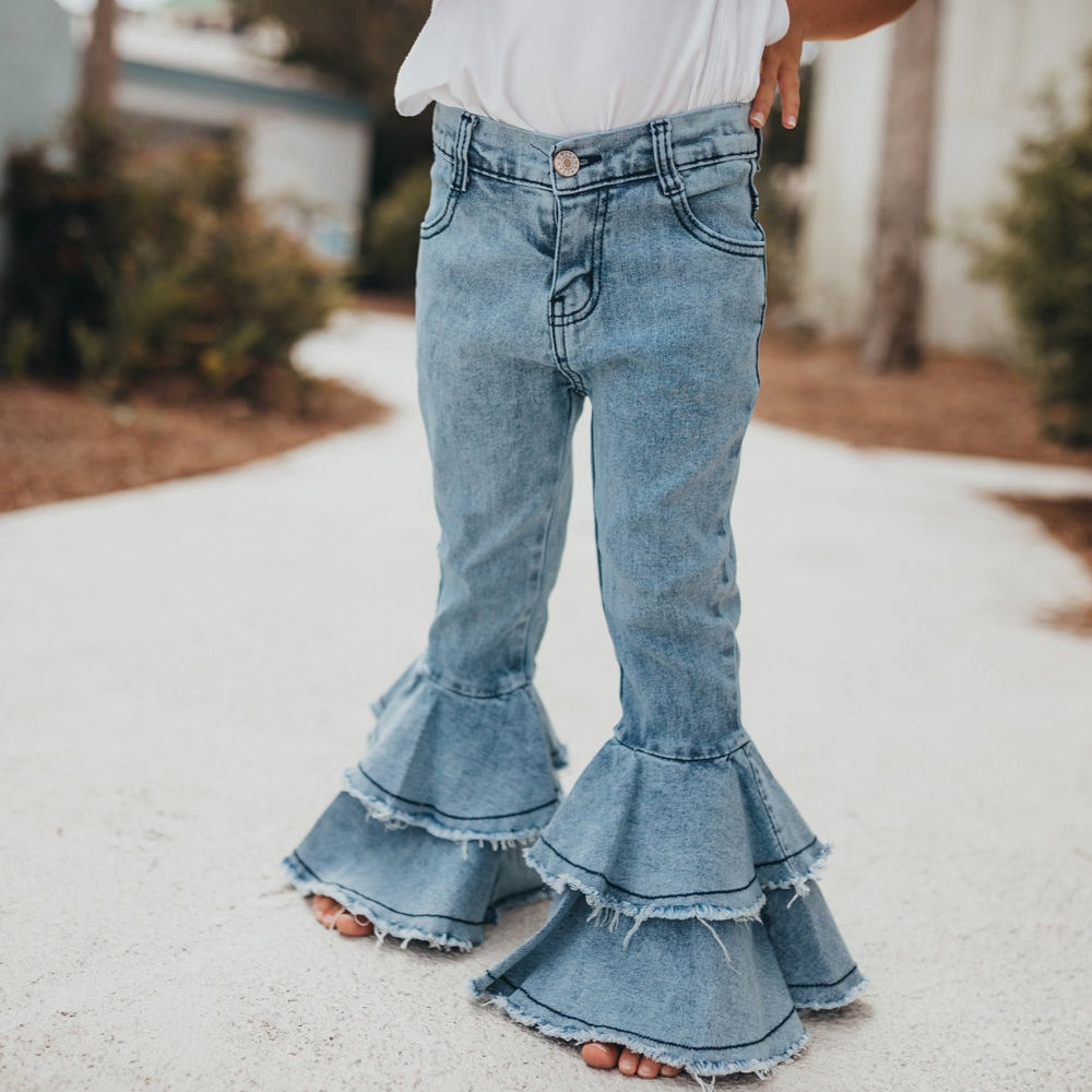 Light Denim Ruffle Pant