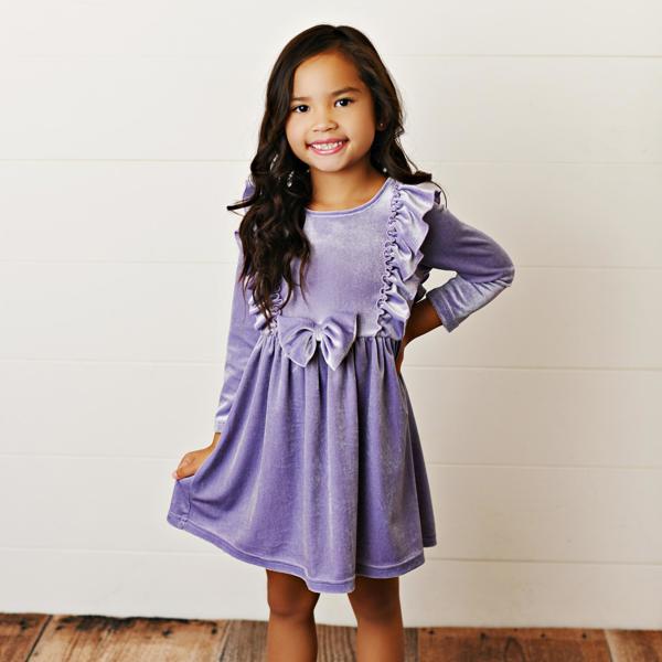 Velvet Lavender Bow Dress