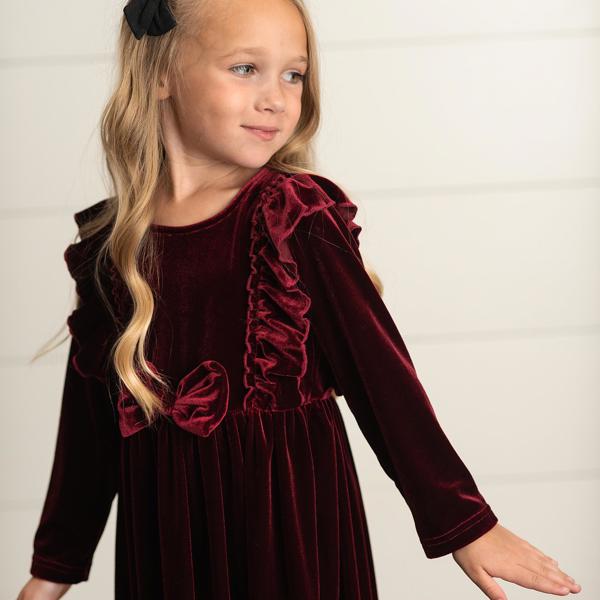 Velvet Wine Bow Dress