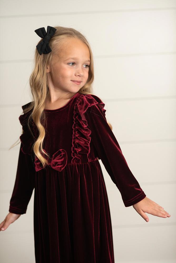 Velvet Wine Bow Dress