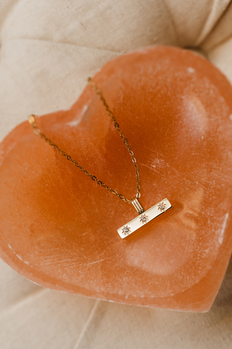 Sun Crystal Bar Necklace 14K Gold Plated