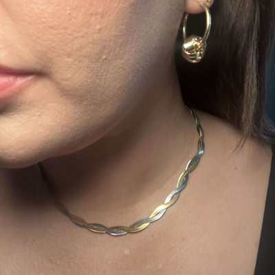 MIxed Herringbone Necklace 14K Gold Plated and Stainless Steel