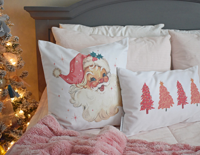 Christmas Pillow Cover Vintage Santa Pink Santa Pink Tree Pillow Christmas Pillows Pink Christmas