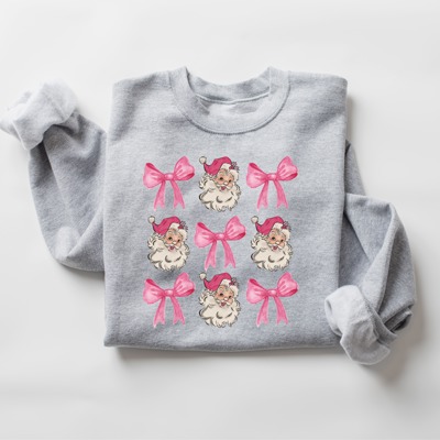 Santa & Bows Christmas Pullover Sweatshirt, Christmas Sweater, Christmas Pajamas, Christmas Outfit