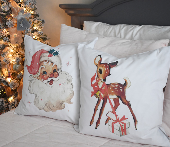 Christmas Pillow Cover Vintage Santa Pink Santa Pink Tree Pillow Christmas Pillows Pink Christmas