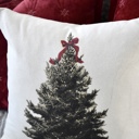  Christmas Tree Pillow Cover with Red Bow – Holiday Farmhouse Cushion, Festive Bedroom or Living Room Decor