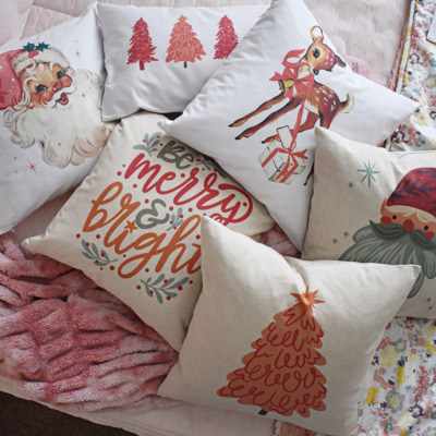 Christmas Pillow Cover Vintage Santa Pink Santa Pink Tree Pillow Christmas Pillows Pink Christmas
