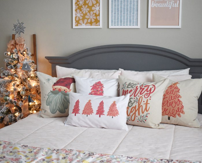 Christmas Pillow Cover Vintage Santa Pink Santa Pink Tree Pillow Christmas Pillows Pink Christmas