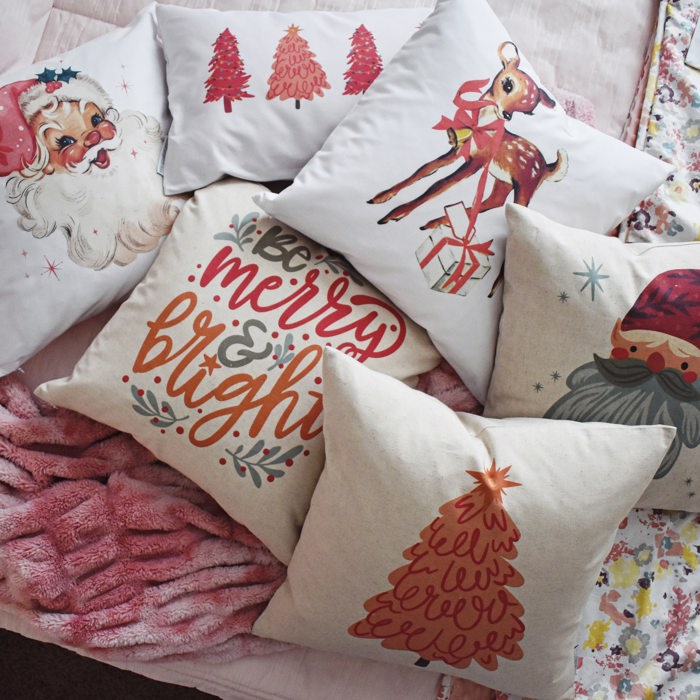 Christmas Pillow Cover Vintage Santa Pink Santa Pink Tree Pillow Christmas Pillows Pink Christmas