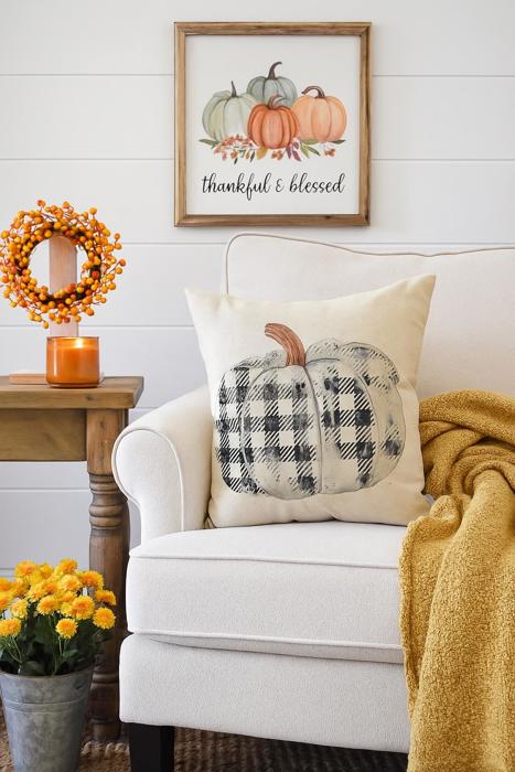 Fall Pillow Cover Plaid Pumpkin Fall Plaid Decor Fall Pillow Pumpkin Pillow Black And White Plaid Buffalo Plaid Fall