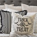  Trick Or Treat Pillow Cover | Halloween Throw Pillow With Bats | Rustic Farmhouse Halloween Cushion | Spooky Fall Home Decor