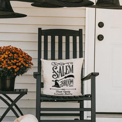 Salem Broom Co Pillow Cover | Vintage Halloween Witch Pillow | Farmhouse Halloween Throw Pillow | Spooky Salem Witch Home Decor