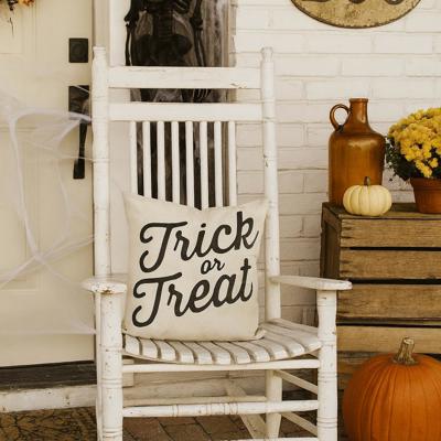 Trick Or Treat Pillow Cover | Halloween Farmhouse Throw Pillow | Rustic Black And White Cushion | Spooky Fall Decorative Pillow