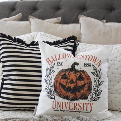 Halloweentown University Pillow Cover | Vintage Pumpkin Halloween Throw Pillow | Spooky Fall Farmhouse Cushion | Halloween Movie Home Decor