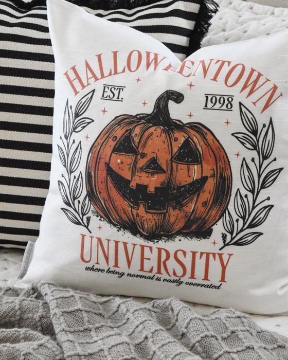 Halloweentown University Pillow Cover | Vintage Pumpkin Halloween Throw Pillow | Spooky Fall Farmhouse Cushion | Halloween Movie Home Decor