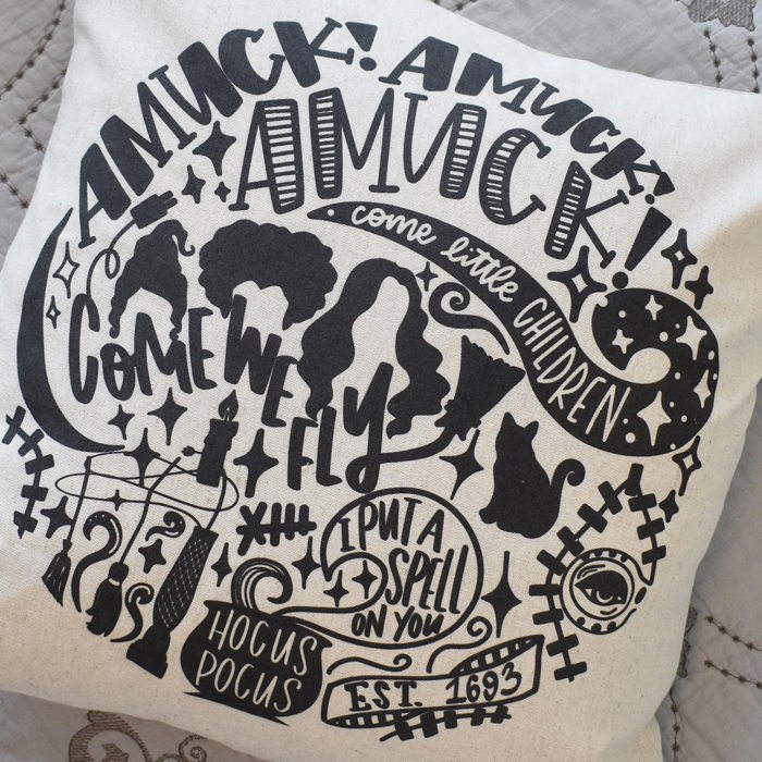Amuck Amuck Amuck Pillow Cover | Hocus Pocus Sanderson Sisters Halloween Throw Pillow | Witchy Farmhouse Cushion | Spooky Fall Home Decor