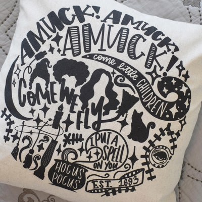 Amuck Amuck Amuck Pillow Cover | Hocus Pocus Sanderson Sisters Halloween Throw Pillow | Witchy Farmhouse Cushion | Spooky Fall Home Decor