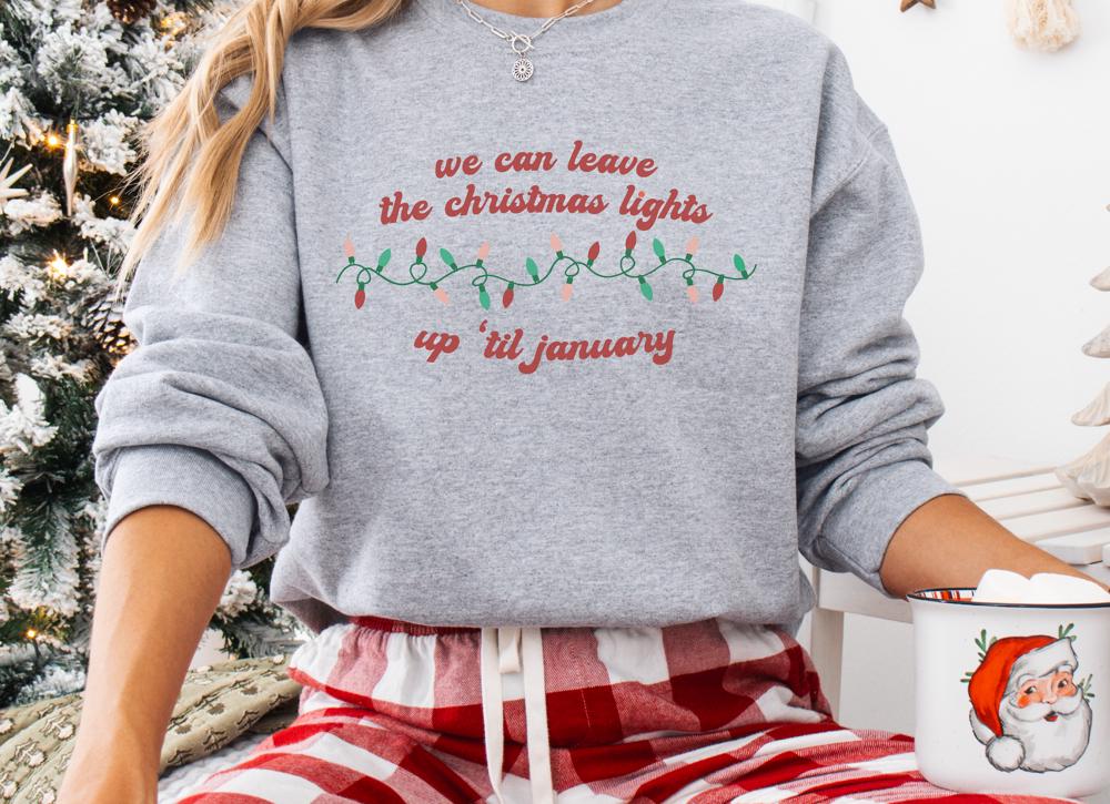 Swifty Christmas Sweatshirt- Christmas Lights Gray