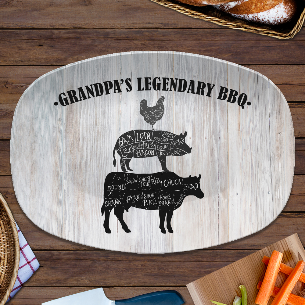 BBQ Grilling Serving Platter | Butcher Cuts - Cow Pig Chicken